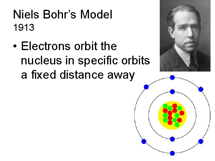 Niels Bohr’s Model 1913 • Electrons orbit the nucleus in specific orbits a fixed Niels Bohr’s Model 1913 • Electrons orbit the nucleus in specific orbits a fixed