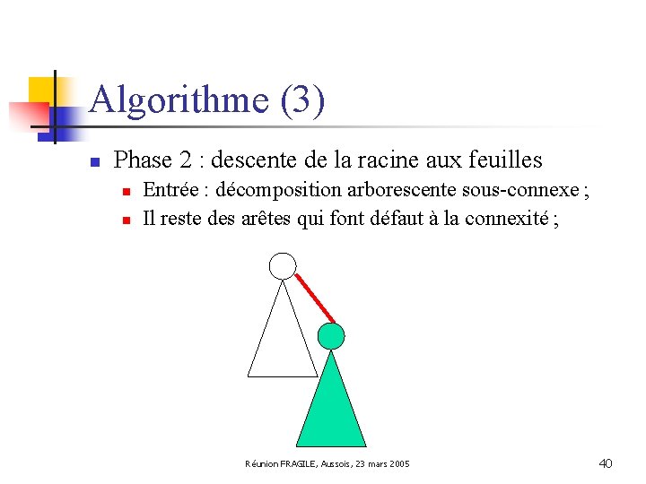 Algorithme (3) n Phase 2 : descente de la racine aux feuilles n n