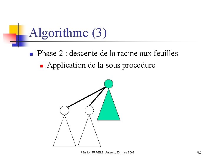 Algorithme (3) n Phase 2 : descente de la racine aux feuilles n Application