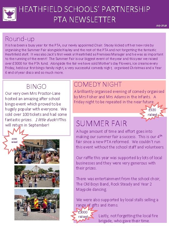 HEATHFIELD SCHOOLS’ PARTNERSHIP PTA NEWSLETTER July 2018 Round-up It is has been a busy HEATHFIELD SCHOOLS’ PARTNERSHIP PTA NEWSLETTER July 2018 Round-up It is has been a busy