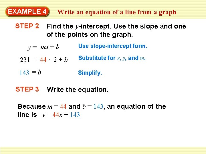 EXAMPLE 4 Write an equation of a line from a graph STEP 2 Find
