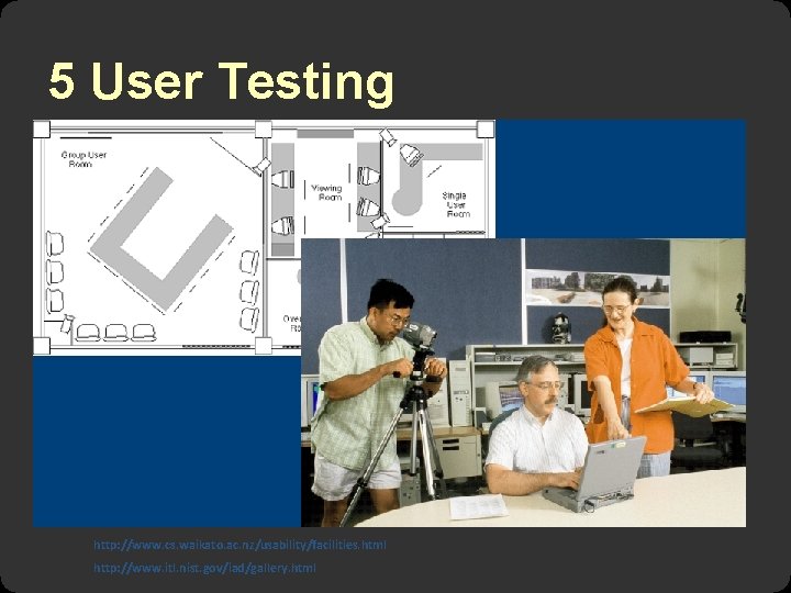 5 User Testing http: //www. cs. waikato. ac. nz/usability/facilities. html http: //www. itl. nist.