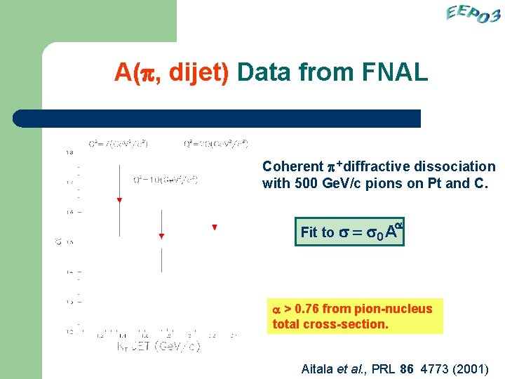 A(p, dijet) Data from FNAL Coherent p +diffractive dissociation with 500 Ge. V/c pions