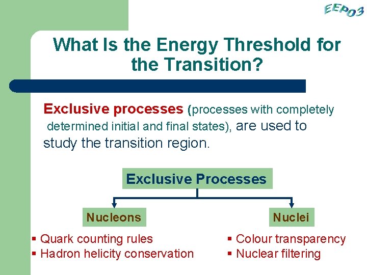 What Is the Energy Threshold for the Transition? Exclusive processes (processes with completely determined