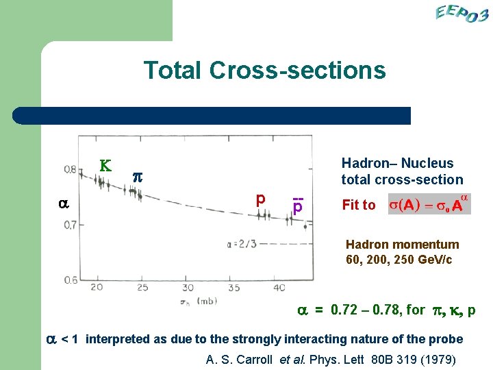 Total Cross-sections K a Hadron– Nucleus total cross-section p p -p Fit to Hadron
