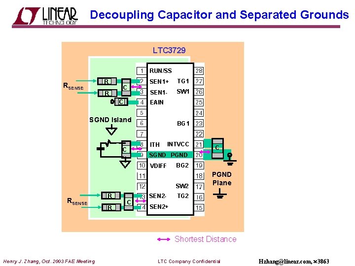 Decoupling Capacitor and Separated Grounds LTC 3729 RUN/SS R RSENSE R C C SEN