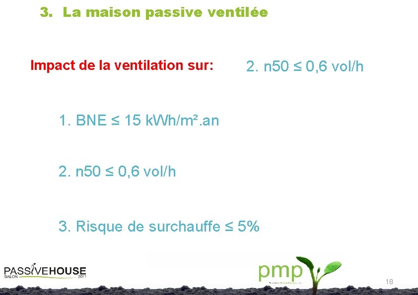 3. La maison passive ventilée Impact de la ventilation sur: 2. n 50 ≤