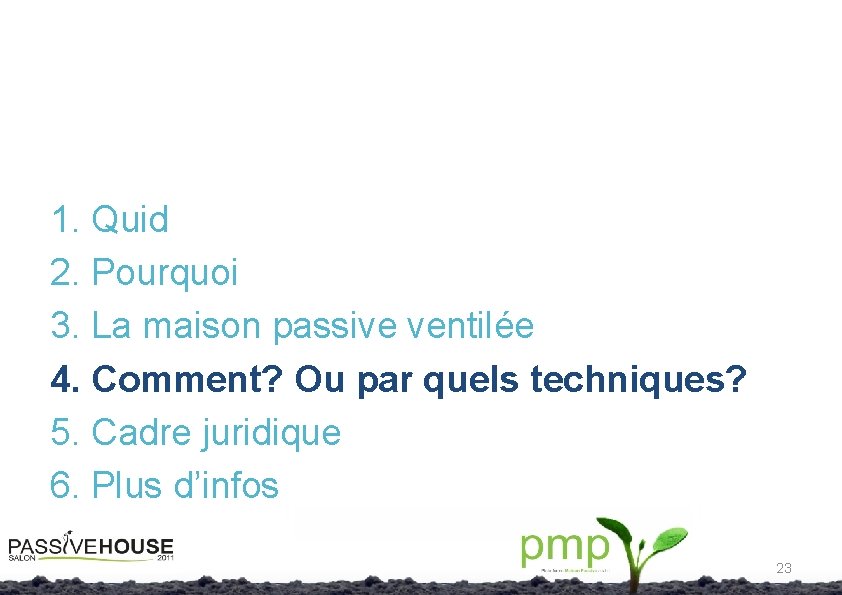 1. Quid 2. Pourquoi 3. La maison passive ventilée 4. Comment? Ou par quels