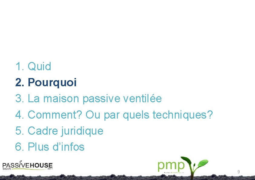 1. Quid 2. Pourquoi 3. La maison passive ventilée 4. Comment? Ou par quels