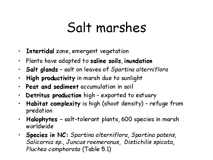 Salt marshes • Intertidal zone, emergent vegetation • • • Plants have adapted to Salt marshes • Intertidal zone, emergent vegetation • • • Plants have adapted to