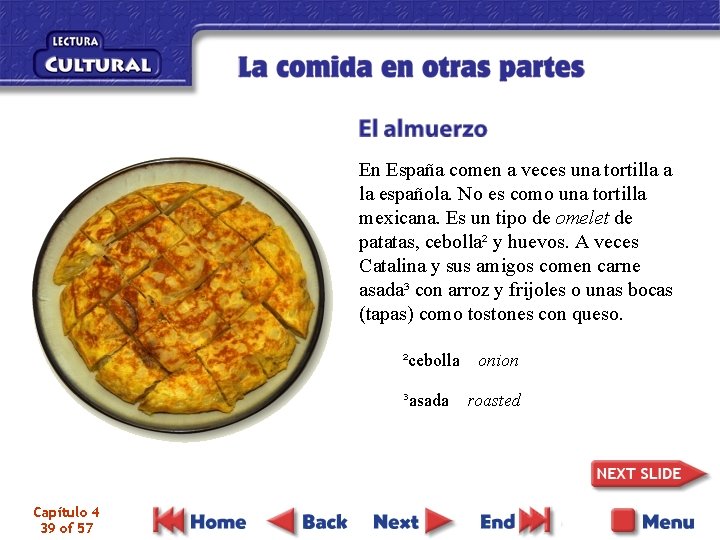 En España comen a veces una tortilla a la española. No es como una