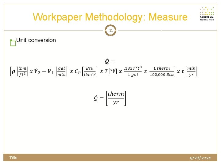 Workpaper Methodology: Measure 11 � Title 9/26/2020 