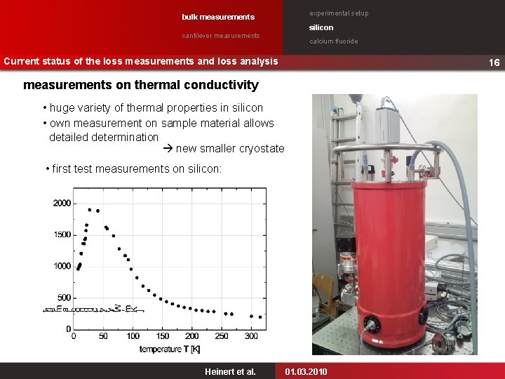 bulk measurements experimental setup silicon cantilever measurements calcium fluoride Current status of the loss