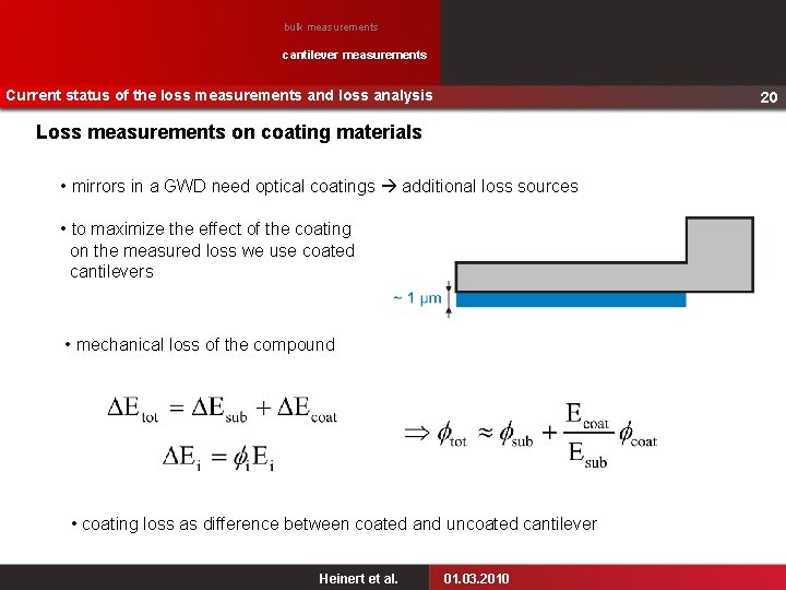 bulk measurements cantilever measurements Current status of the loss measurements and loss analysis 20