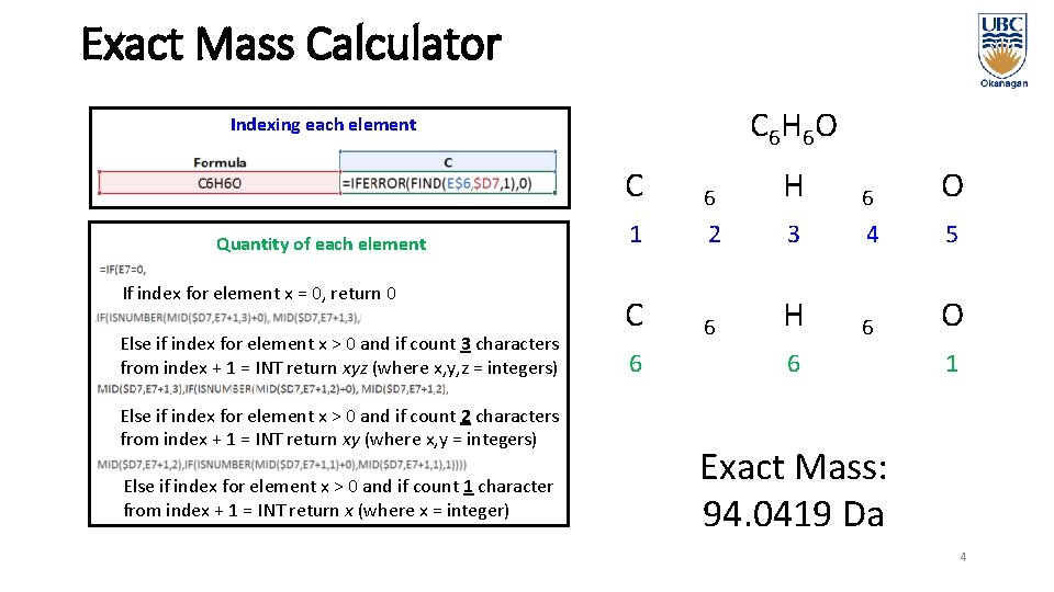 Exact Mass Calculator C 6 H 6 O Indexing each element Quantity of each