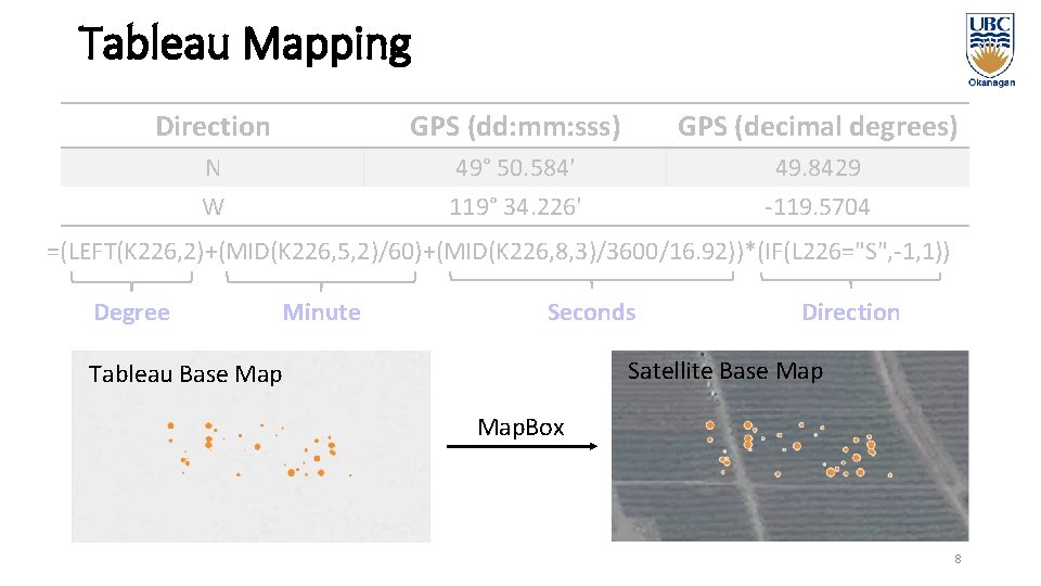 Tableau Mapping Direction GPS (dd: mm: sss) GPS (decimal degrees) N W 49° 50.