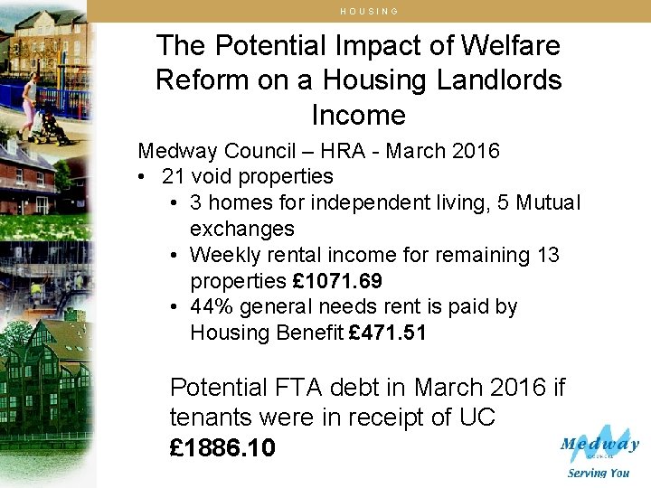 HOUSING The Potential Impact of Welfare Reform on a Housing Landlords Income Medway Council