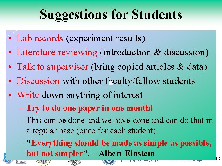 Suggestions for Students • • • Lab records (experiment results) Literature reviewing (introduction &