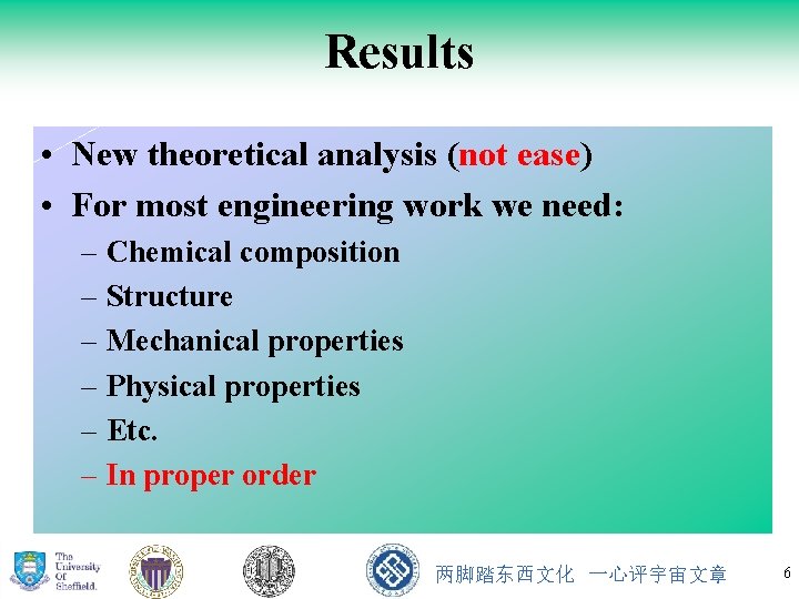 Results • New theoretical analysis (not ease) • For most engineering work we need: