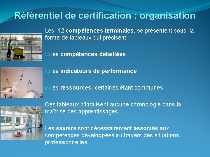 Référentiel de certification : organisation Les 12 compétences terminales, se présentent sous la forme