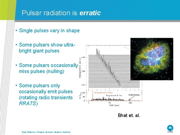 Pulsar radiation is erratic • Single pulses vary in shape • Some pulsars show