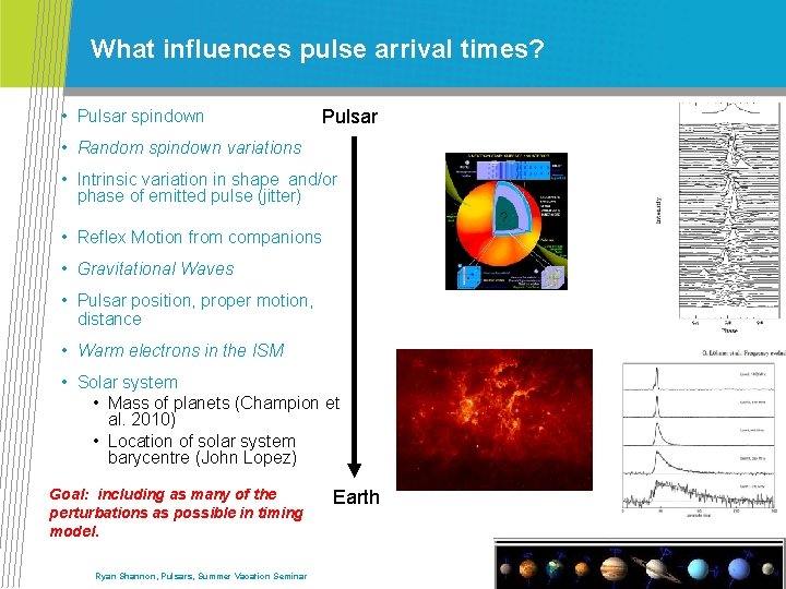 What influences pulse arrival times? • Pulsar spindown Pulsar • Random spindown variations •