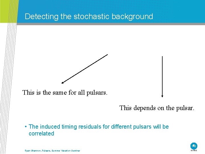 Detecting the stochastic background This is the same for all pulsars. This depends on