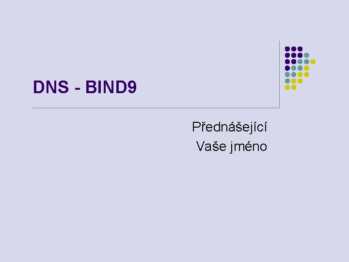 DNS - BIND 9 Přednášející Vaše jméno 