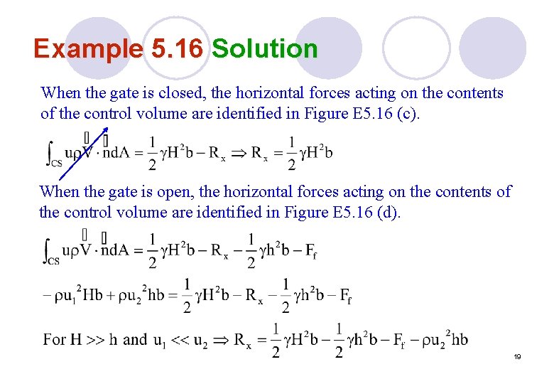 Example 5. 16 Solution When the gate is closed, the horizontal forces acting on Example 5. 16 Solution When the gate is closed, the horizontal forces acting on