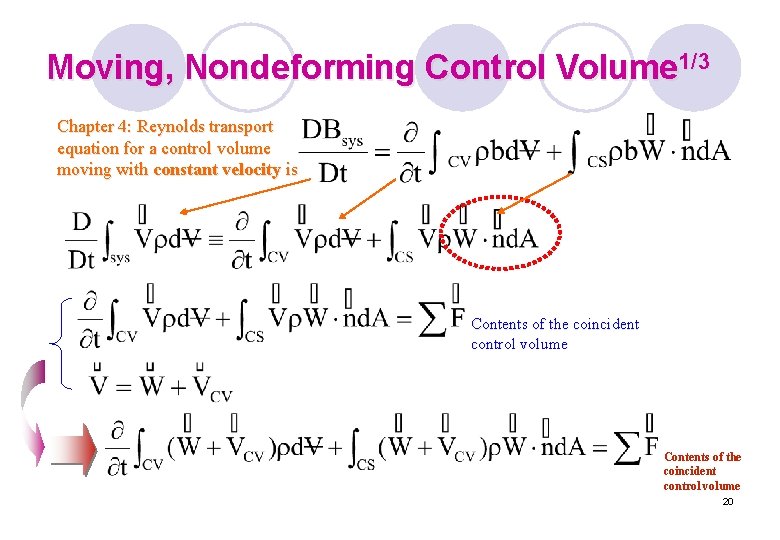 Moving, Nondeforming Control Volume 1/3 Chapter 4: Reynolds transport equation for a control volume Moving, Nondeforming Control Volume 1/3 Chapter 4: Reynolds transport equation for a control volume