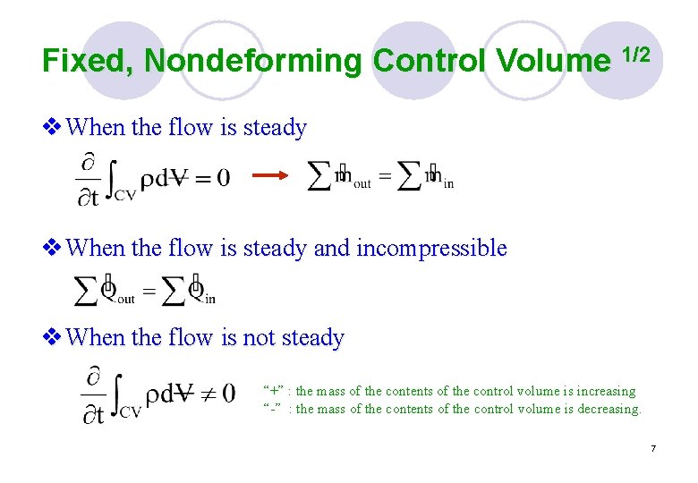 Fixed, Nondeforming Control Volume 1/2 v When the flow is steady and incompressible v Fixed, Nondeforming Control Volume 1/2 v When the flow is steady and incompressible v