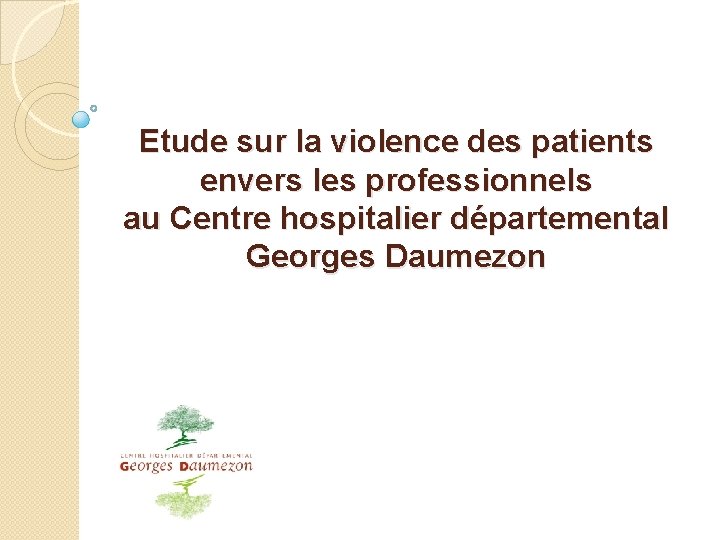 Etude sur la violence des patients envers les professionnels au Centre hospitalier départemental Georges