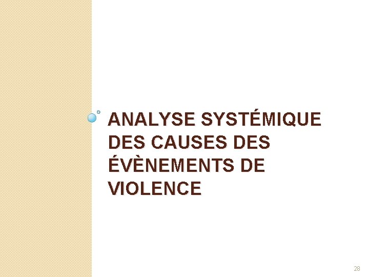 ANALYSE SYSTÉMIQUE DES CAUSES DES ÉVÈNEMENTS DE VIOLENCE 28 