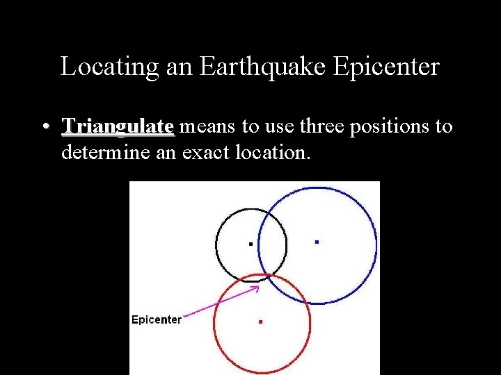 Locating an Earthquake Epicenter • Triangulate means to use three positions to Triangulate determine Locating an Earthquake Epicenter • Triangulate means to use three positions to Triangulate determine