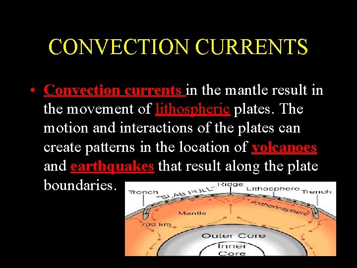 CONVECTION CURRENTS • Convection currents in the mantle result in the movement of lithospheric CONVECTION CURRENTS • Convection currents in the mantle result in the movement of lithospheric