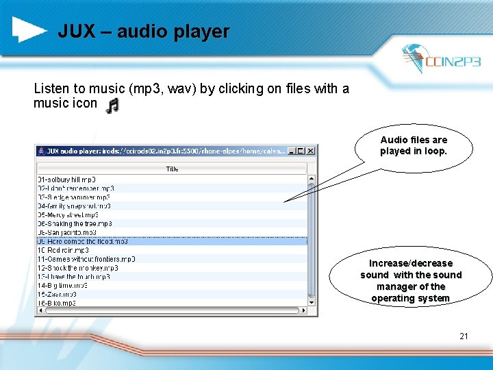 JUX – audio player Listen to music (mp 3, wav) by clicking on files