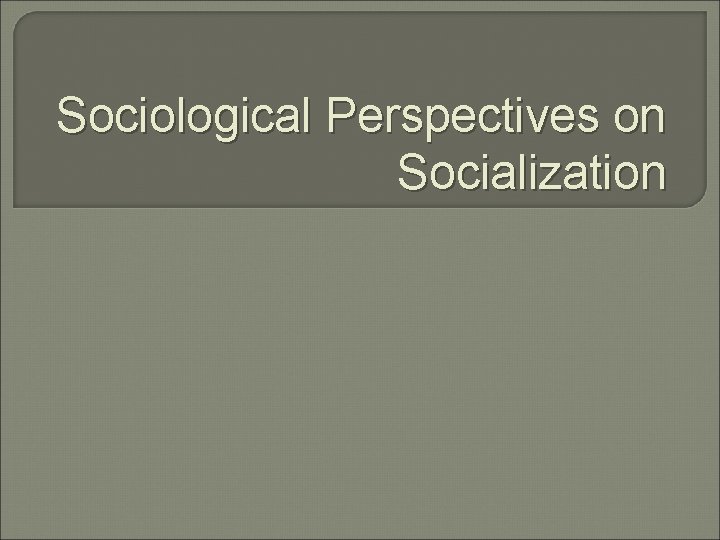 Sociological Perspectives on Socialization 