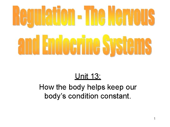 Unit 13: How the body helps keep our body’s condition constant. 1 