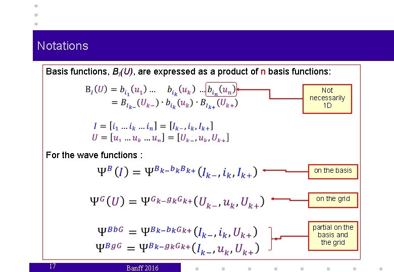 Notations Basis functions, BI(U), are expressed as a product of n basis functions: Not