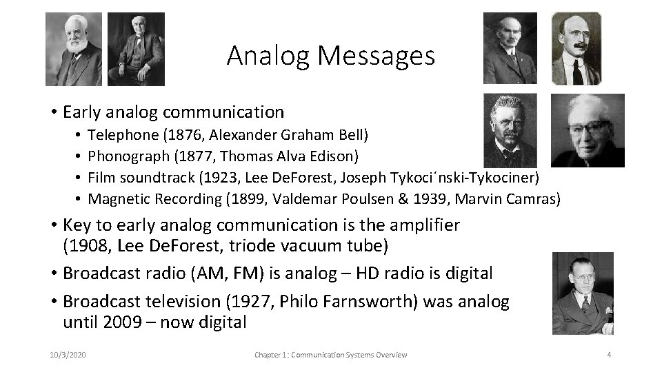 Analog Messages • Early analog communication • • Telephone (1876, Alexander Graham Bell) Phonograph Analog Messages • Early analog communication • • Telephone (1876, Alexander Graham Bell) Phonograph