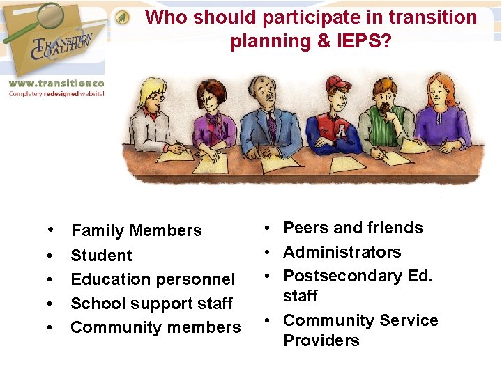 Who should participate in transition planning & IEPS? • Family Members • • Student Who should participate in transition planning & IEPS? • Family Members • • Student