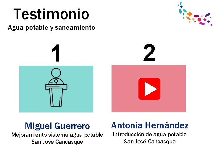 Testimonio Agua potable y saneamiento 1 2 Miguel Guerrero Antonia Hernández Mejoramiento sistema agua