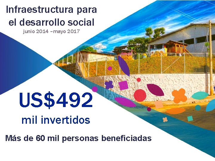 Infraestructura para el desarrollo social junio 2014 –mayo 2017 US$492 mil invertidos Más de