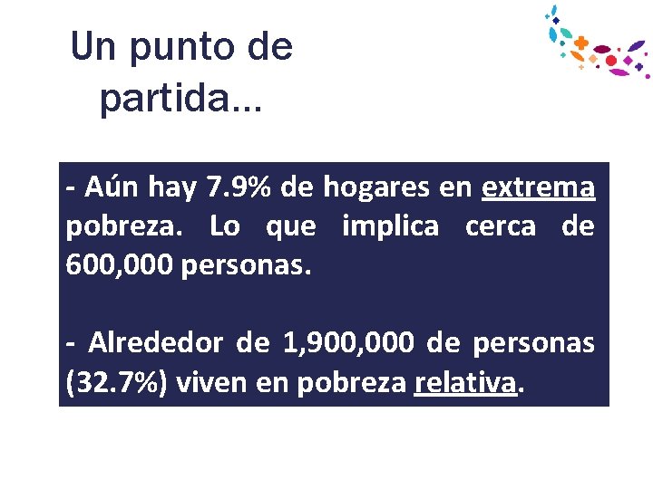 Un punto de partida… - Aún hay 7. 9% de hogares en extrema pobreza.