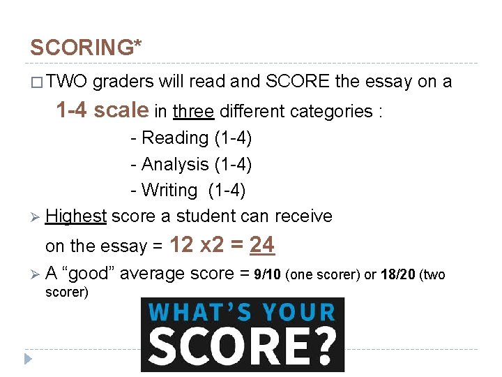 SCORING* � TWO graders will read and SCORE the essay on a 1 -4