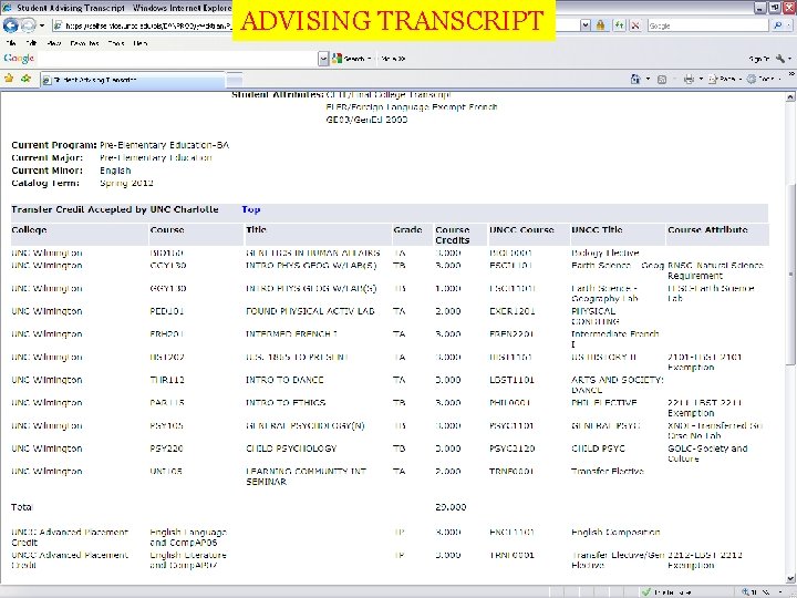 ADVISING TRANSCRIPT 