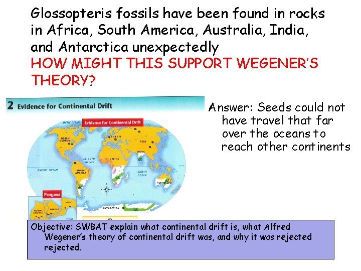 Glossopteris fossils have been found in rocks in Africa, South America, Australia, India, and