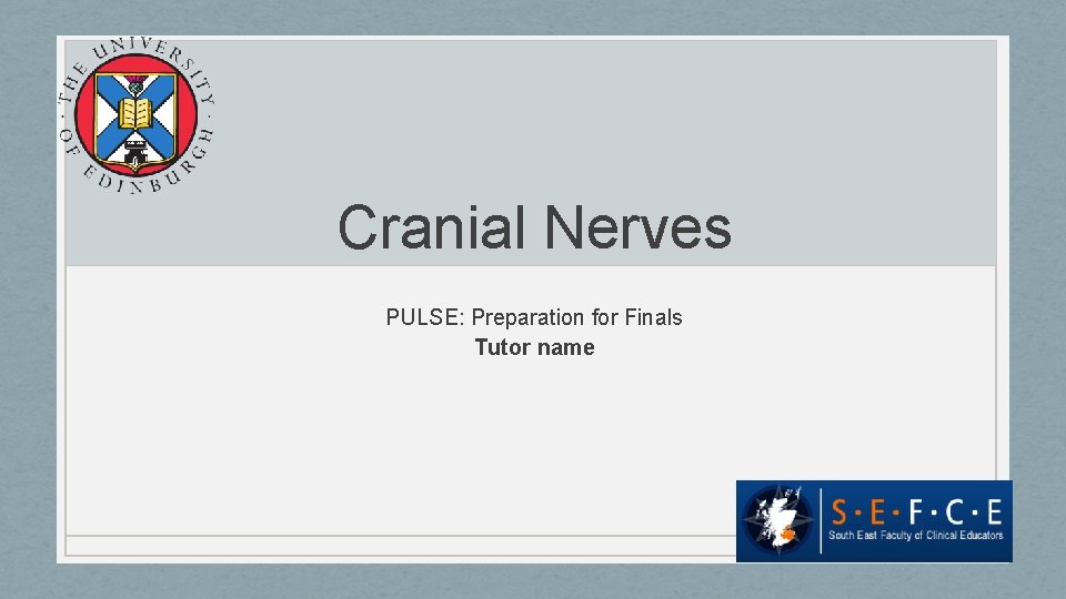 Cranial Nerves PULSE: Preparation for Finals Tutor name 