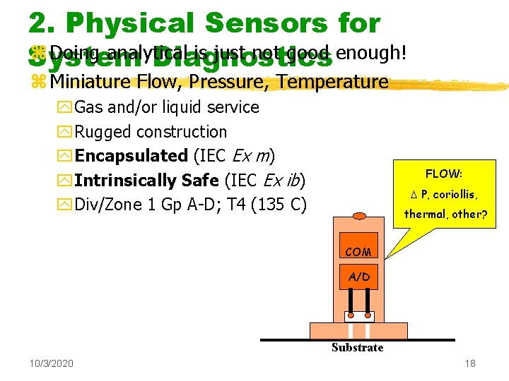 2. Physical Sensors for z Doing analytical is just not good enough! System Diagnostics