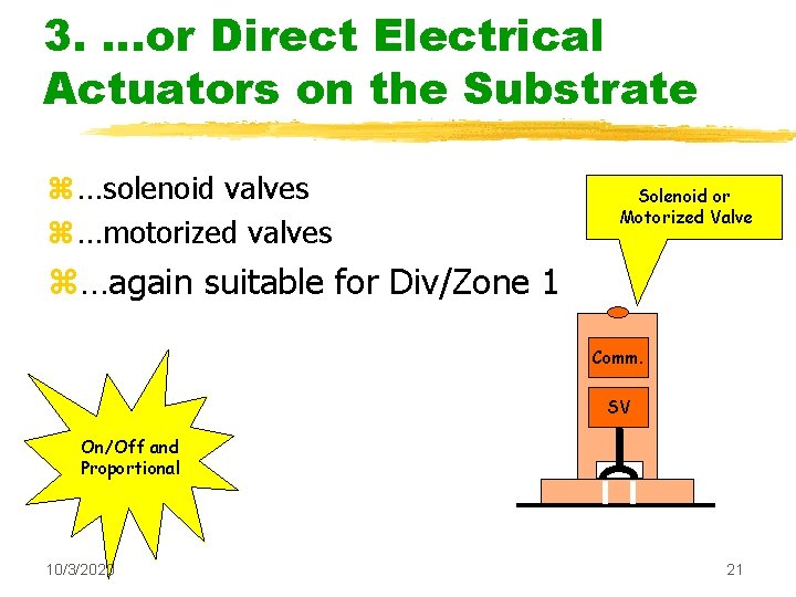 3. …or Direct Electrical Actuators on the Substrate z …solenoid valves z …motorized valves